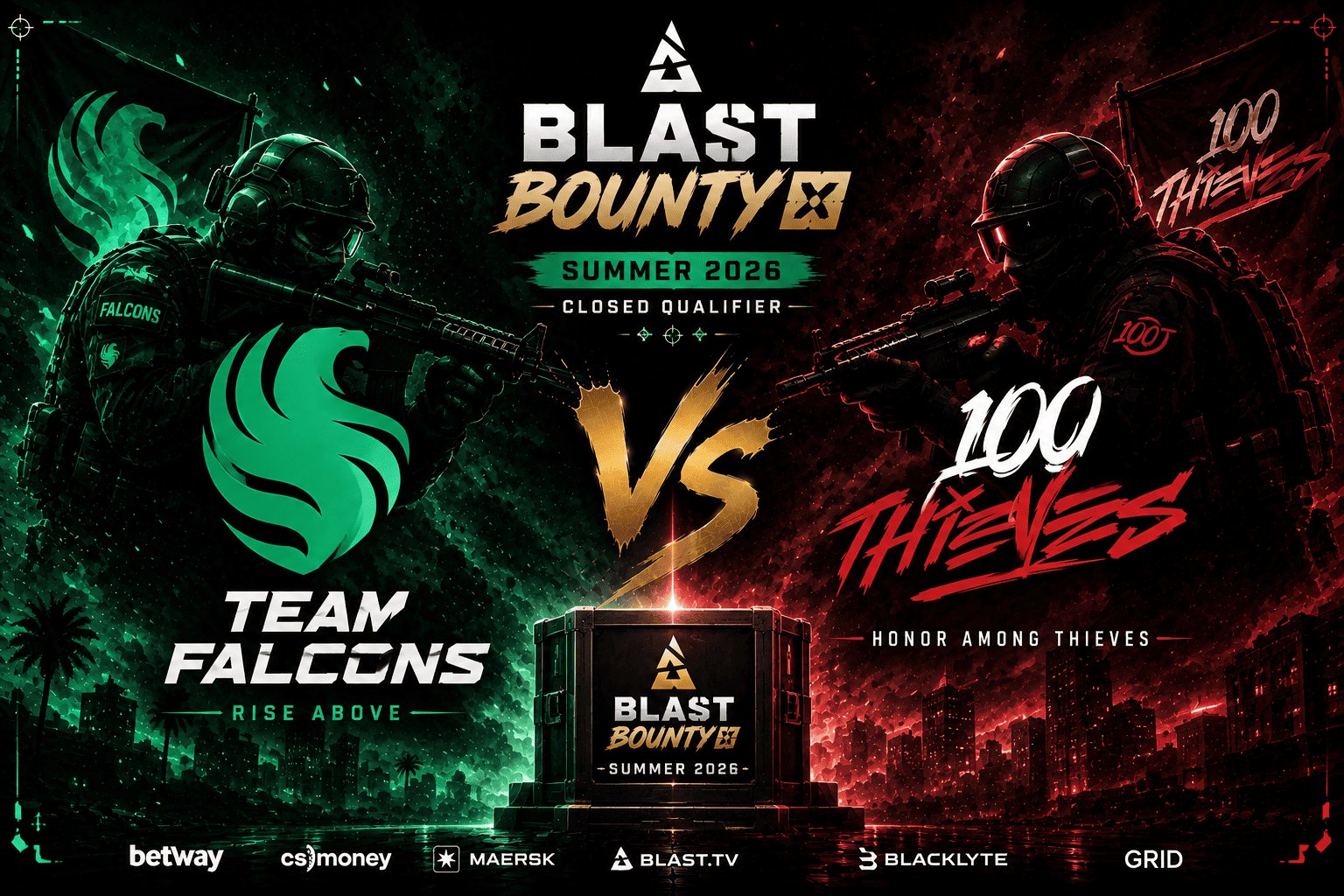 Prognóstico de Jogo: Team Falcons vs 100 Thieves no BLAST Bounty Summer 2026: Qualificatório Fechado